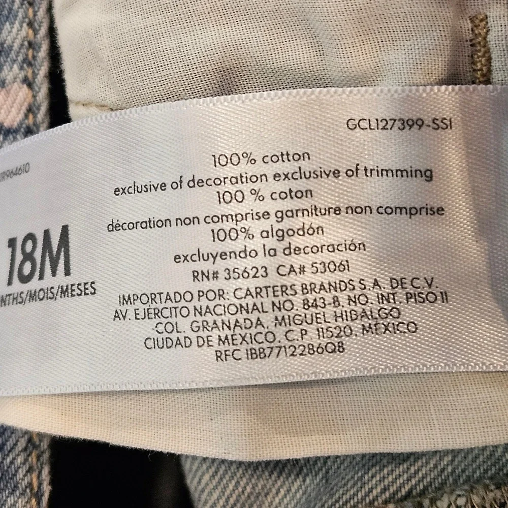 OshKosh B'gosh Girls Light Wash Denim Heart Print Overalls 18M‎ 1R964610